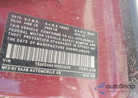 2005 Saab 9-5 Arc z USA, uszkodzony, nr VIN YS3ED45A153524016